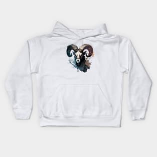 Ram Portrait Animal Painting Wildlife Outdoors Adventure Kids Hoodie